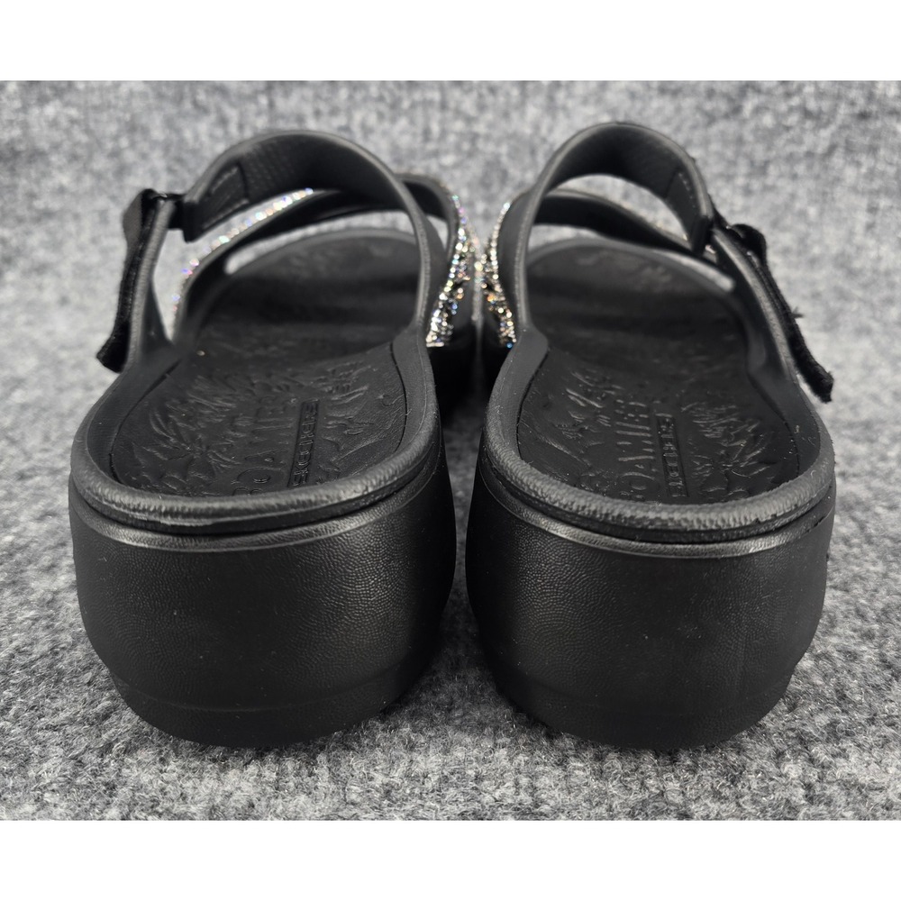Skechers Foamies Arch Fit Ascend Sandals Womens 10 Black Bling Rhinestone Wedge - Picture 5 of 7
